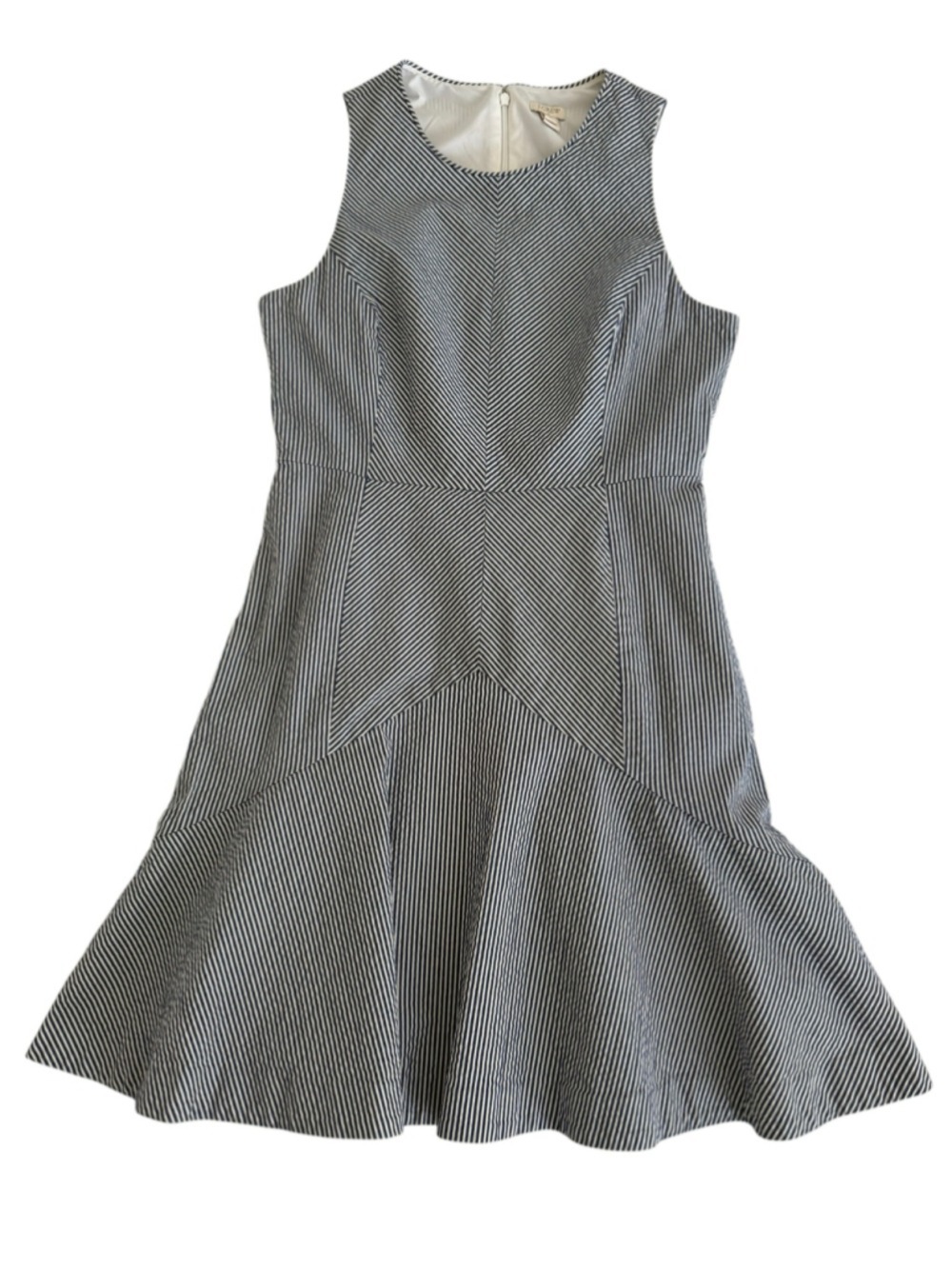 Women's J.CREW Seersucker Fit & Flare Sleeveless Dress Size 8